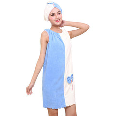 Flannel Soft Absorbent Skirts Salon Bathrobe Women SPA Bath Towel With Hair Dry Cap