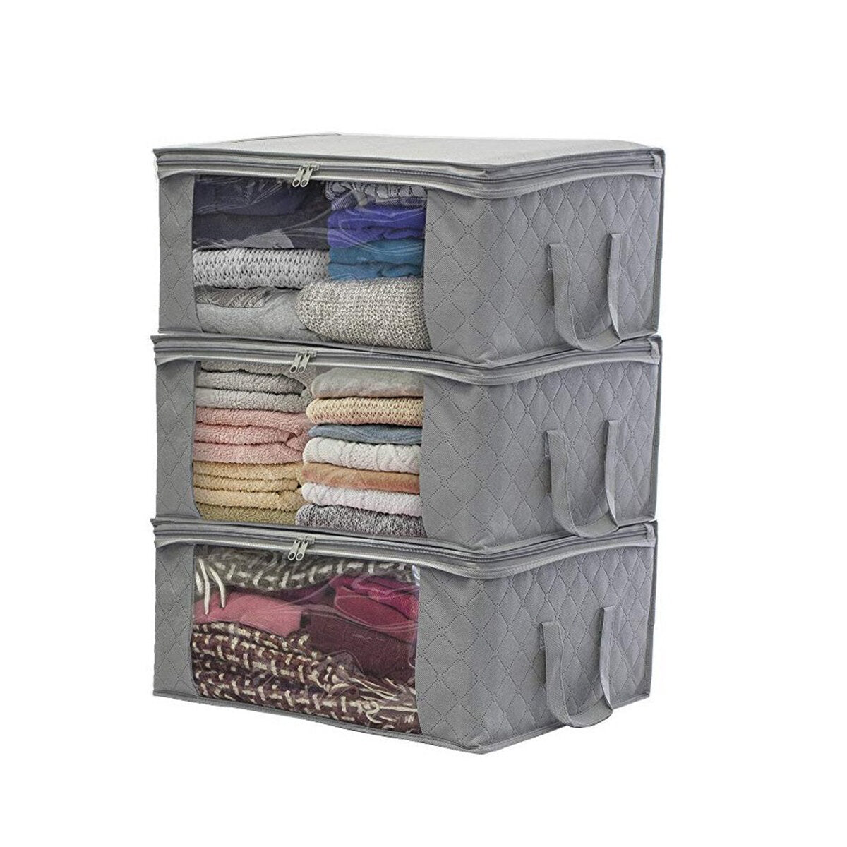 3PCS Foldable Clothes Storage Boxes Bags Ziped Organizers Closet Wardrobe