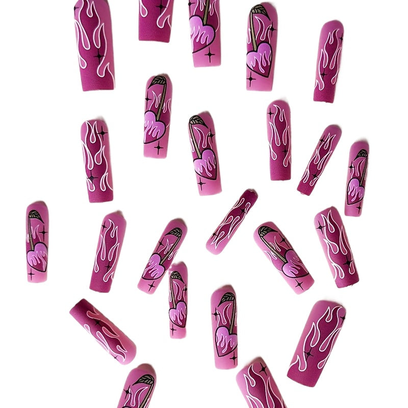 Matte Purple Flame Ballerina Press On Nails - 24pcs Long Fake Nails for Women