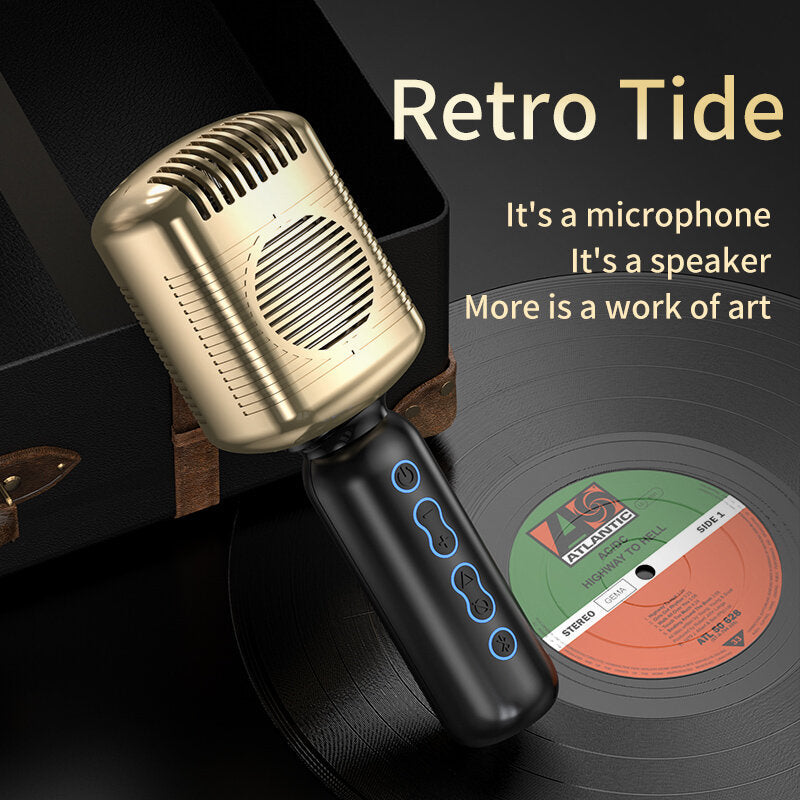 Wireless Retro bluetooth Microphone Handheld Karaoke Mic Speaker Music Player Singing Dynamic Cardioid Classic