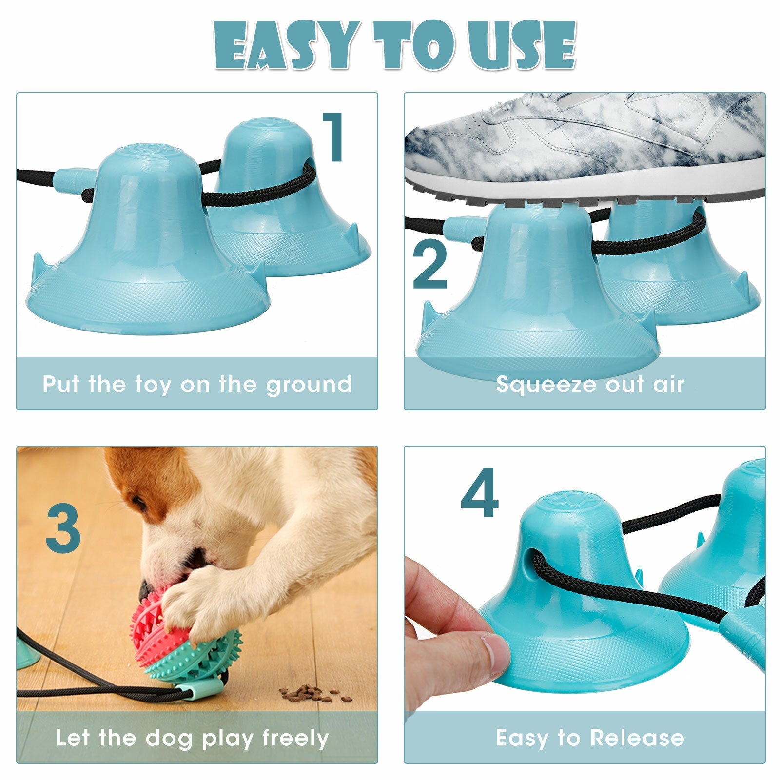 Dog Chew Toys Dog Rope Ball Pull Toy with Double Suction Cup Multi-functional Interactive Dog Tug of War Toy Pet Aggressive Chewers with Teeth Cleaning and Food Dispensing Features