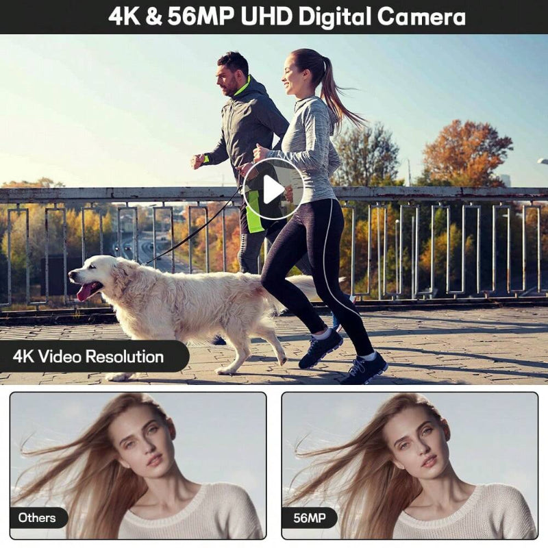 4K 56MP Vlogging Camera for Beginners with 3.0" Flip Screen, 16X Zoom, Auto Focus, 32GB Card