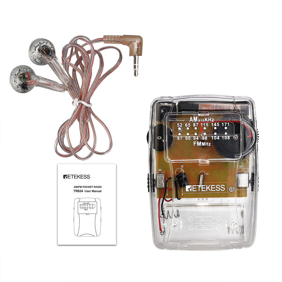 Transparent Portable AM FM Radio Pointer Tuning Support Headphone for Church Conference Guide