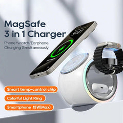 15W RGB Wireless Charger Stand: Fast Charging for iPhone 15/14/13, Samsung S24, Apple Watch, AirPods