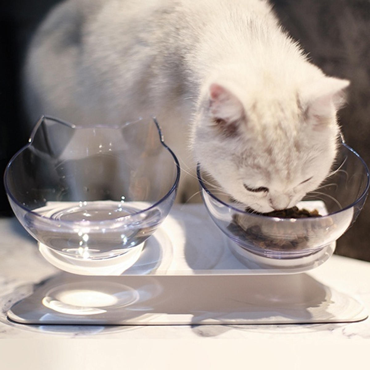 1/2 PCS Bowl Oblique Mouth Double Bowl Drinking Food Bowl Neck-protection Pet Bowl Cat Supplies Dog Puppy