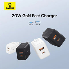 [GaN Tech] 20W 2-Port USB PD Charger, Fast Charging Wall Adapter for iPhone, Samsung, Xiaomi, Hui