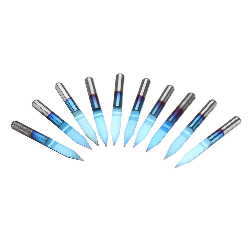 10pcs 0.1-1.5mm 30 Degree PCB Engraving Bit Blue Nano Coated Carbide CNC Flat Bottom Engraving Bit Router Tool
