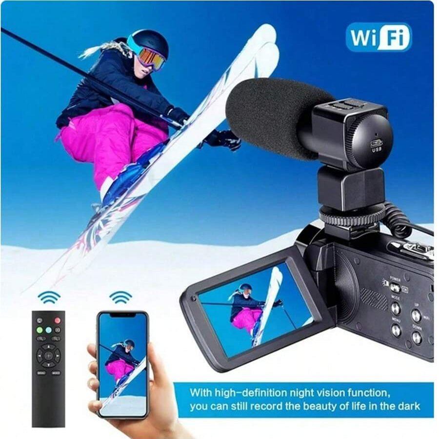 4K Video Camera Camcorder with 18X Zoom, 48MP Vlogging, 3.0-Inch Touchscreen, Mic, Remote, Night Vision, 2 Batteries