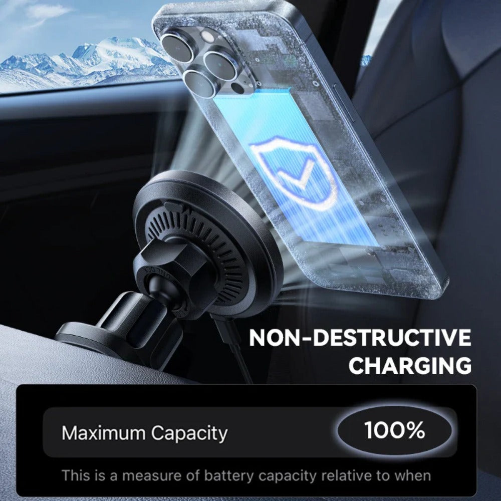 Magnetic 15W Wireless Car Charger Mount with Cooling Fan for iPhone