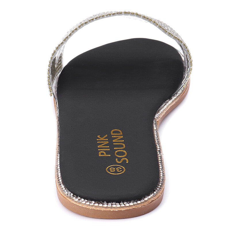 WoMen Rhinestone Bling Slippers Summer Beach Flip Flops Flat Walking Hiking Camping Home Anti-slip Comfortable Slippers Loafers Shoes