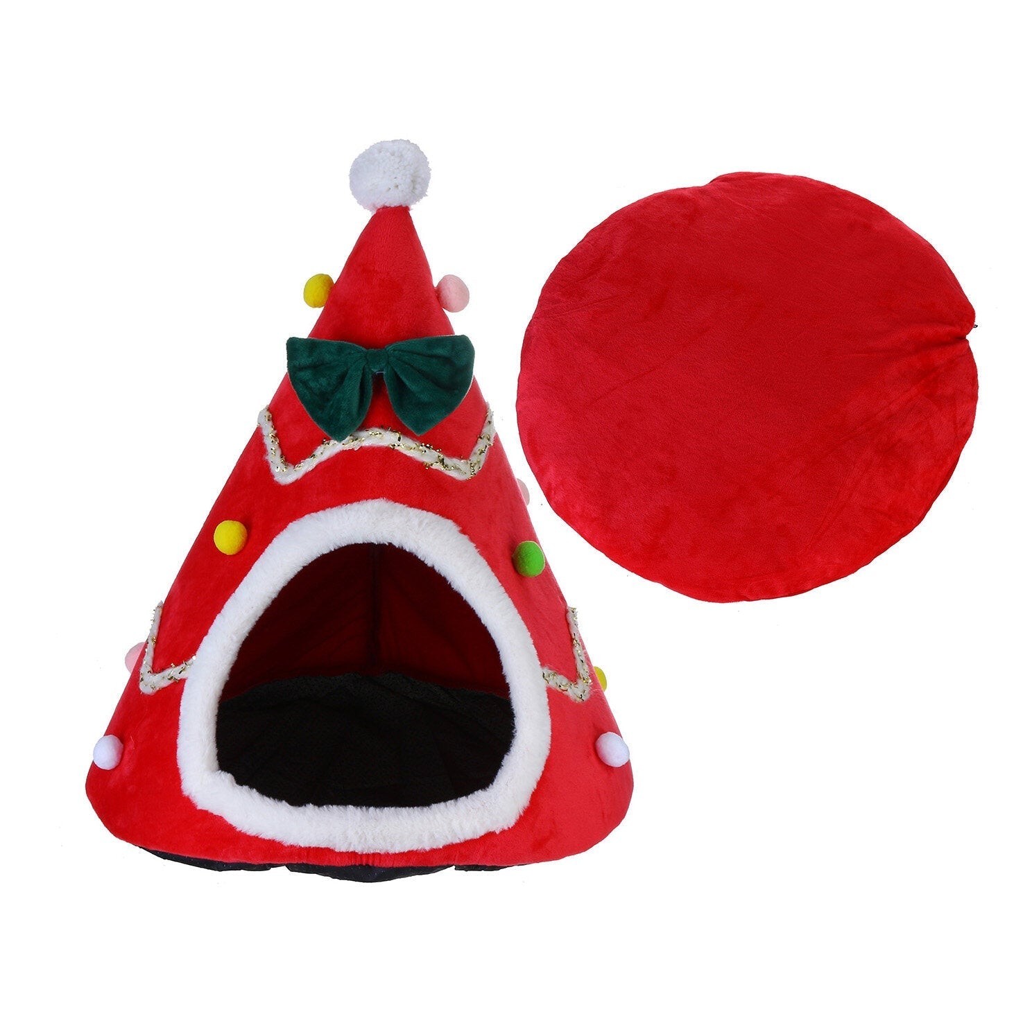 Cat Pet Dog Christmas Tree Shape Velvet Warm House Cave Beds Indoor Cats Cozy Wool Igloo Pet House