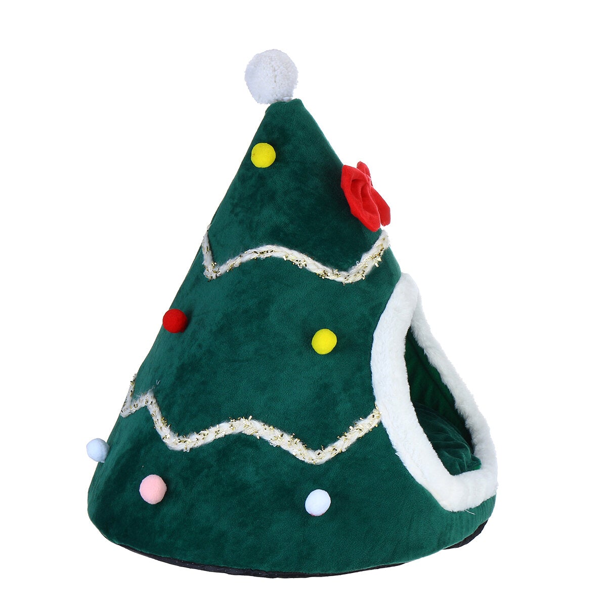 Cat Pet Dog Christmas Tree Shape Velvet Warm House Cave Beds Indoor Cats Cozy Wool Igloo Pet House