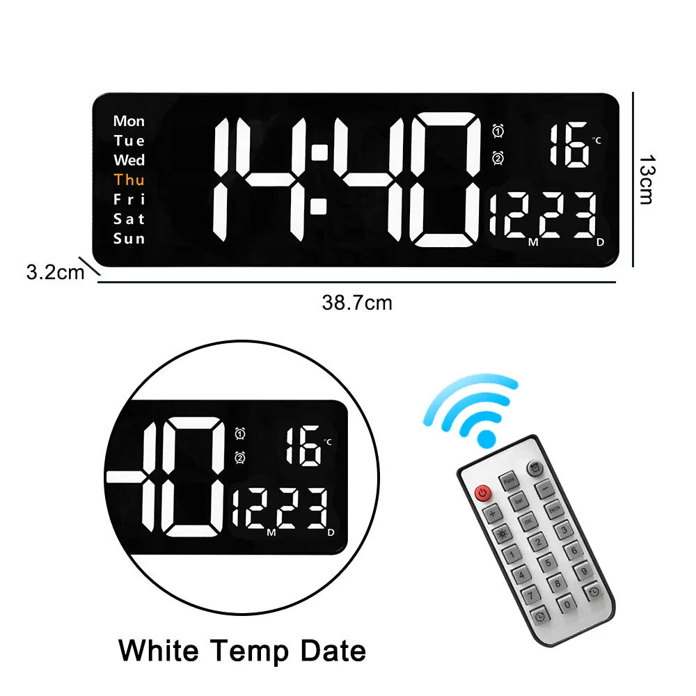 16-Inch LED Digital Wall Clock with Remote, Auto Brightness, Temperature, Date, Week Display - Ideal for Home, Office, Classroom