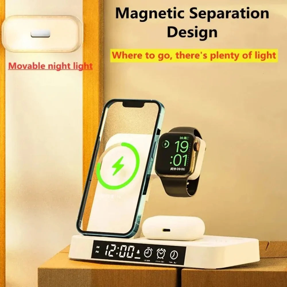 30W 3-in-1 Wireless Charger Stand with Alarm Clock & Night Light for iPhone & Samsung