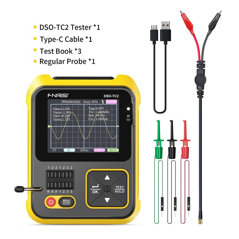 Handheld Digital Oscilloscope LCR Meter Graphic Display Transistor Tester 2.4-inch TFT Color Screen LED Backlight for Auto Repair Appliance Repair