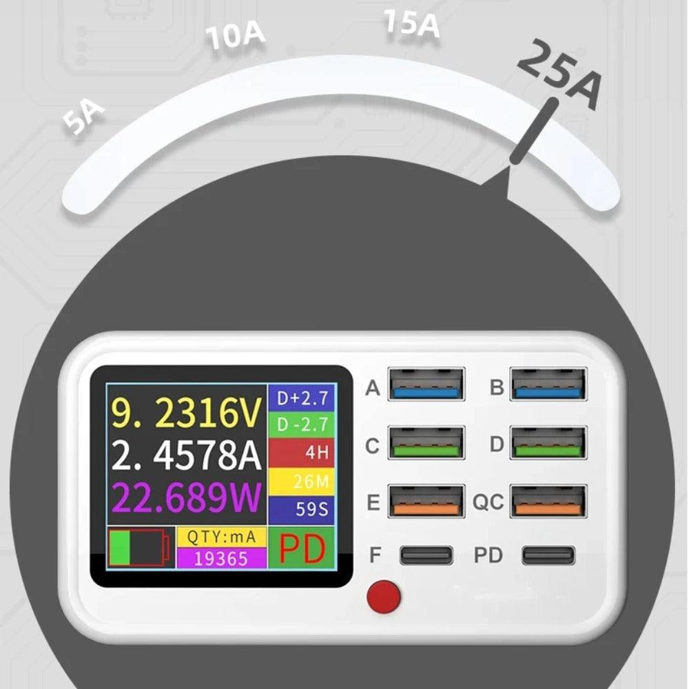 Multi-Functional 8-Port USB Wireless Fast Charger with Visual Current Detection for Mobile Devices