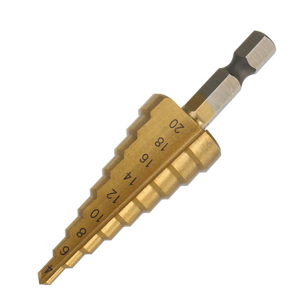 3Pcs 1/4 Inch Hex Shank HSS Titanium Coated Step Drill Bit Set 3-12/4-12/4-20mm