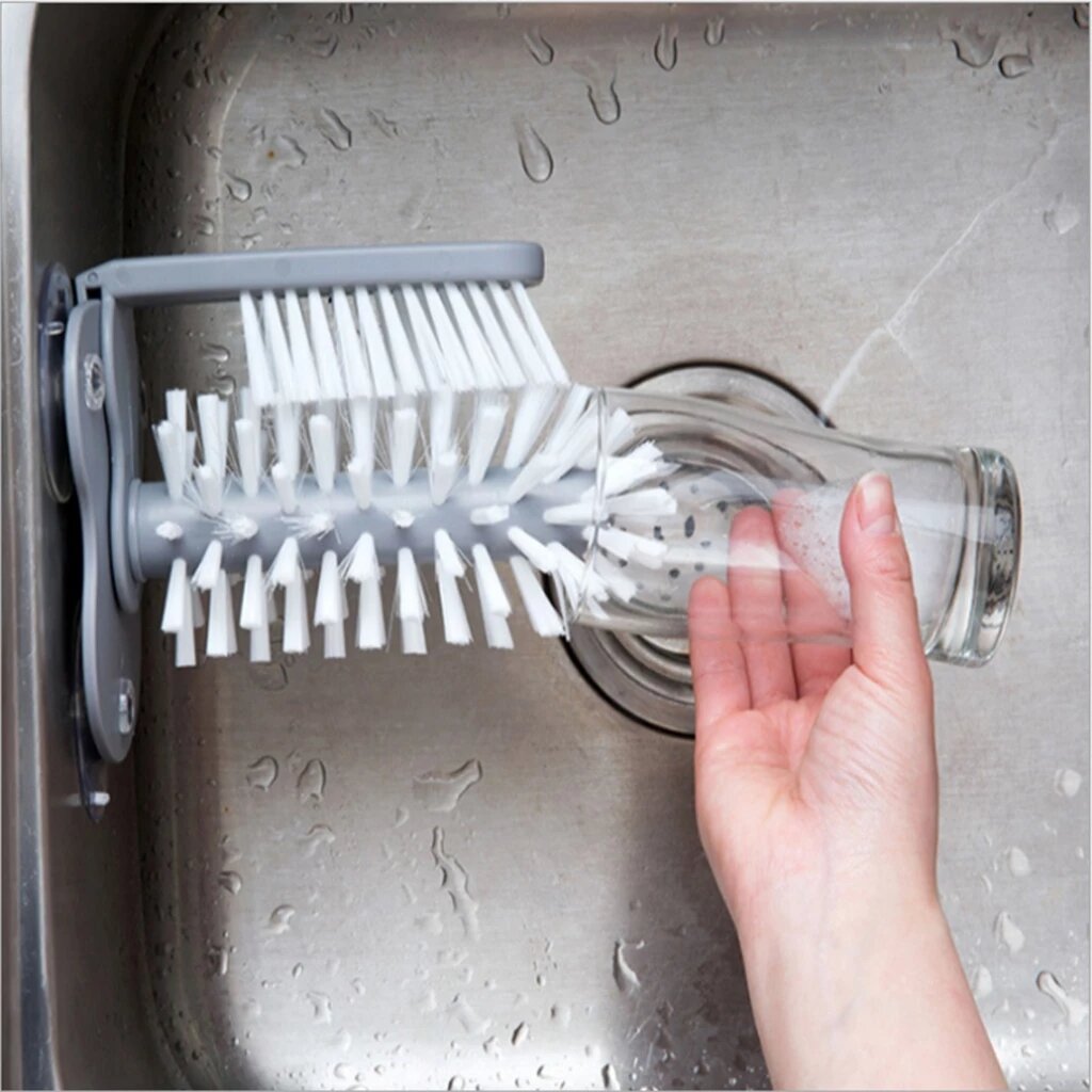 360 Water Cup Bristle Brush Suction Wall Lazy Glass Cup Washing Brushes Bar Kitchen Sink Washer Cleaner Cleaning Tools