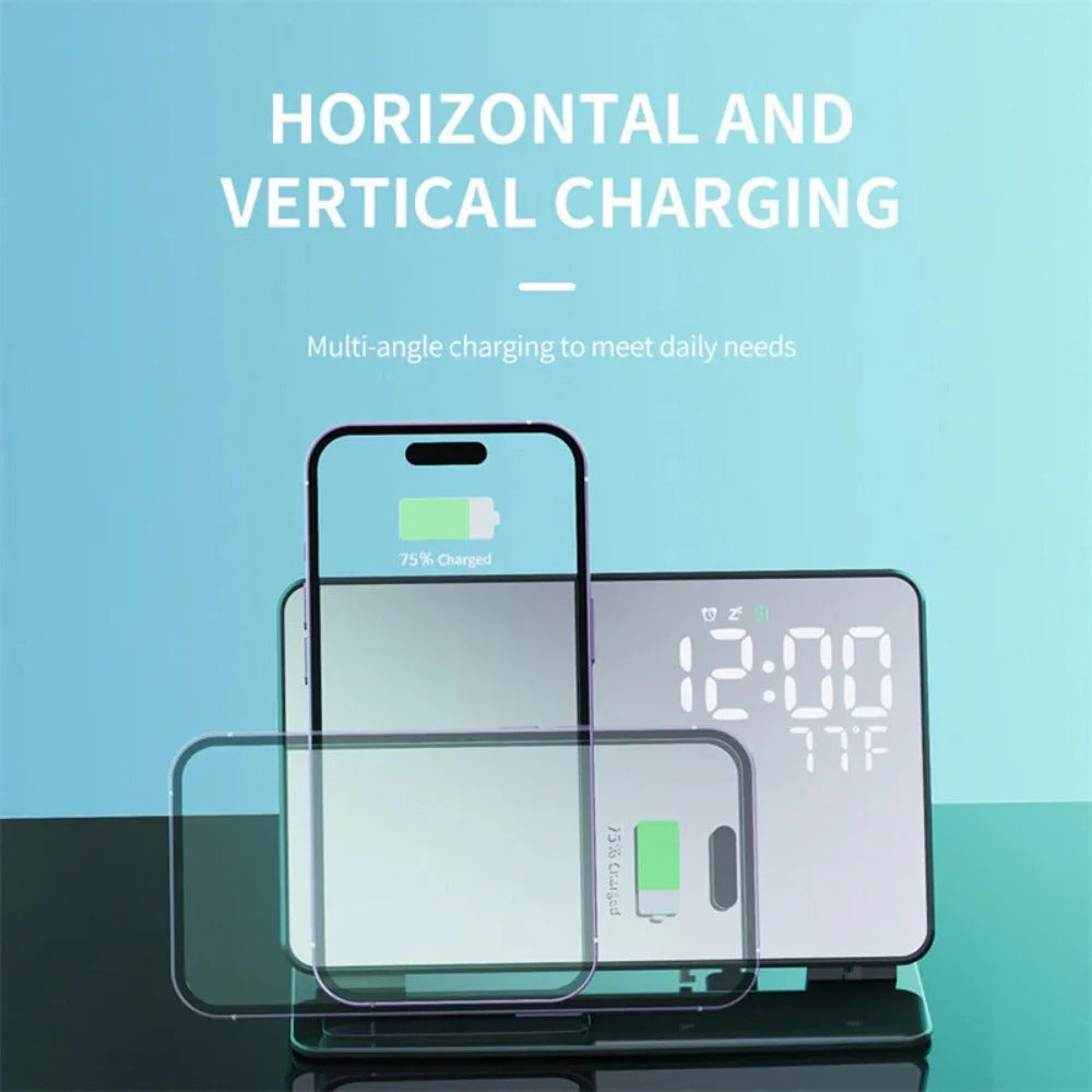 15W Fast Wireless Charger & Alarm Clock for iPhone, Hui, Samsung, AirPods, Watch