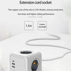 3-IN-1 German/EU Wall Socket Power Strip with USB/USB-C Charger & AC Outlets