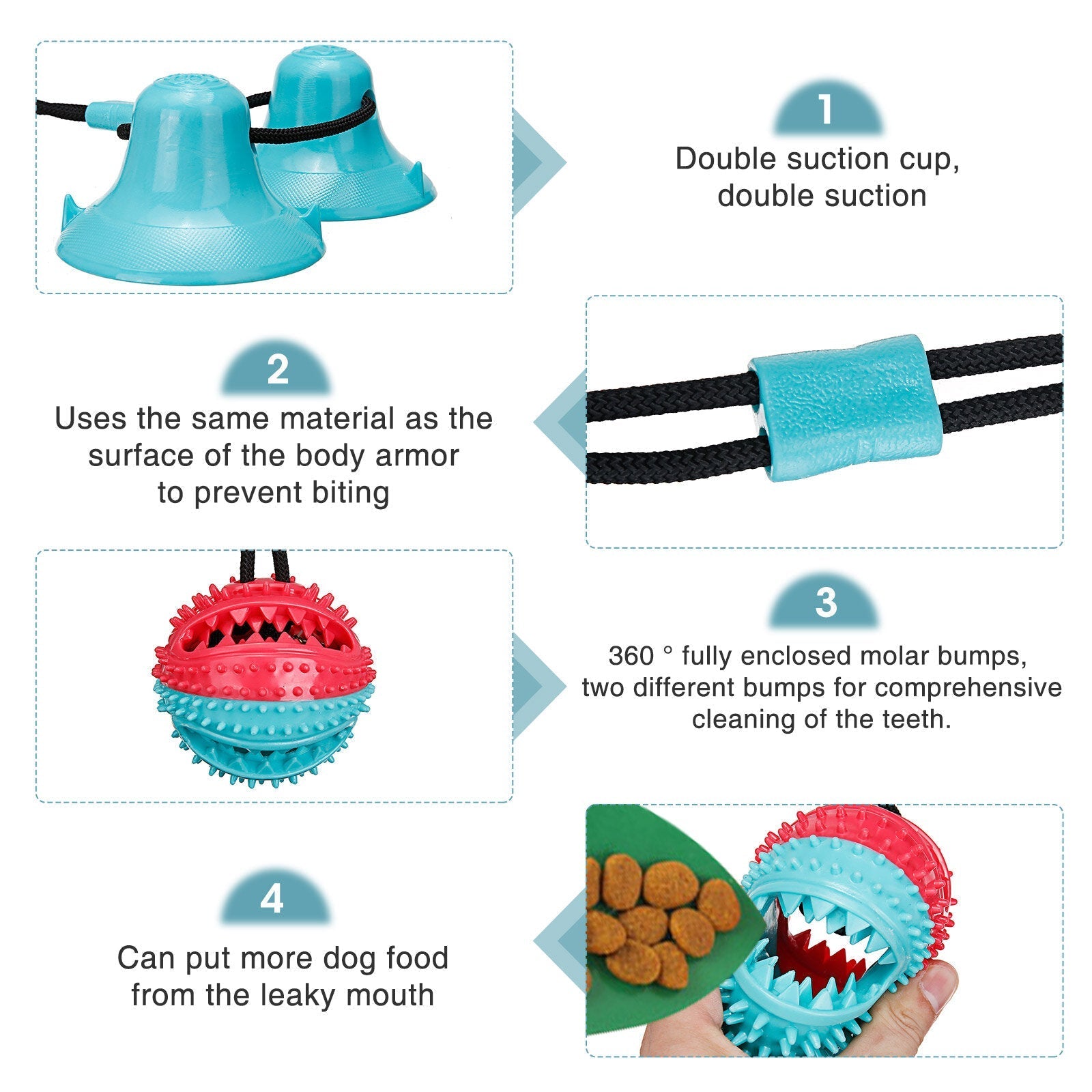 Dog Chew Toys Dog Rope Ball Pull Toy with Double Suction Cup Multi-functional Interactive Dog Tug of War Toy Pet Aggressive Chewers with Teeth Cleaning and Food Dispensing Features