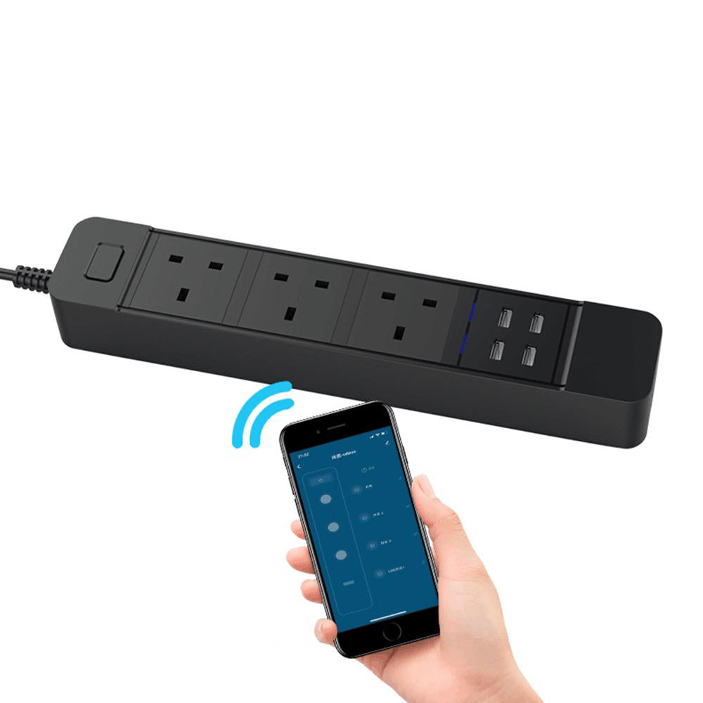 Smart WIFI APP Control Power Strip with 3 UK Outlets Plug 4 USB Fast Charging Socket App Control Work Power Outlet