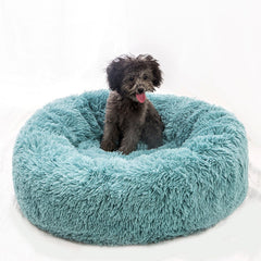 Dark Green Round Removable Plush Doghouse Sofa Bed Warm Dog Mat Non-slip Washable Pet Mat