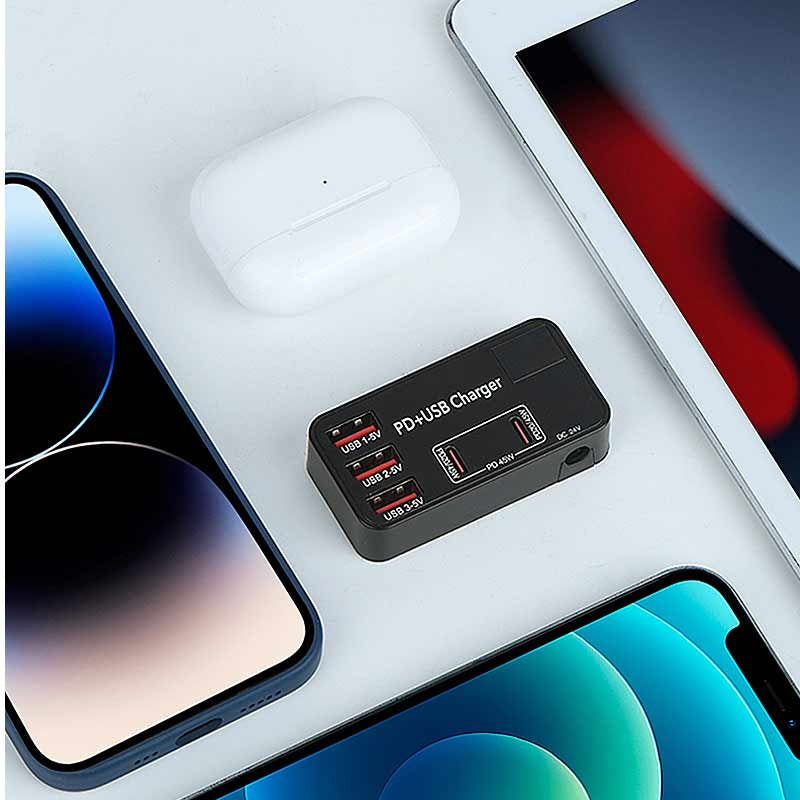 60W 5-Port USB-C/USB-A Desktop Charger, EU Plug for iPhone, Samsung, Hui, Redmi