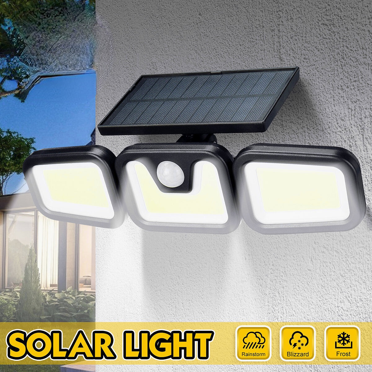 100COB 3 Rotatable Heads LED Solar Light Motion IP65 Waterproof Super Bright Garden Light