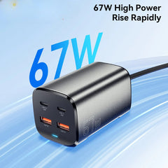 67W 4-Port GaN USB PD Charger: 2 USB-A + 2 USB-C, Fast Charging, EU/US Plug, 1M Cable