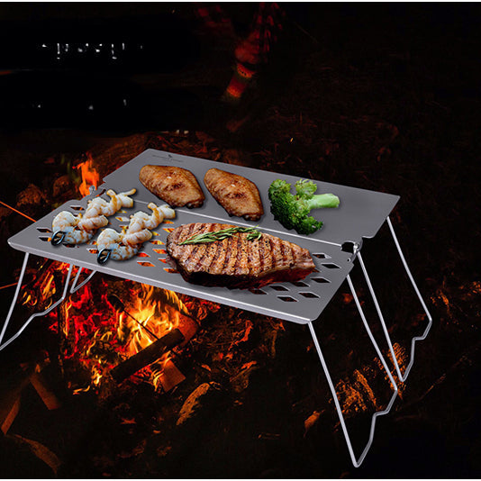 Camping Grill Titanium Folding Frying Plate Small Outdoor Table Picnic Backpacking Steak BBQ Charcoal Net Rack