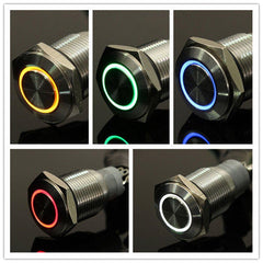 12V 16mm Latching Angel Eye LED Push Button Switch Flat Head Metal illuminated Push Button Switch