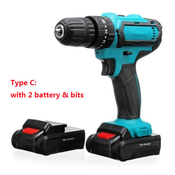 21V Cordless Electric Drill Rechargeable Screwdriver 2 Speed Woodworking Tool