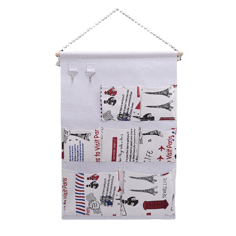 Cotton Linen Waterproof Wall Hanging Storage Bag Cartoon Printed Organizer Decor