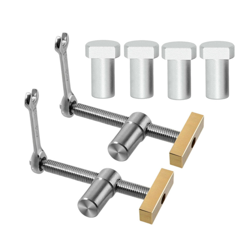 20mm Woodworking Desktop Clamp Set - 2PCS with Dog Hole Stops, Brass & Stainless Steel