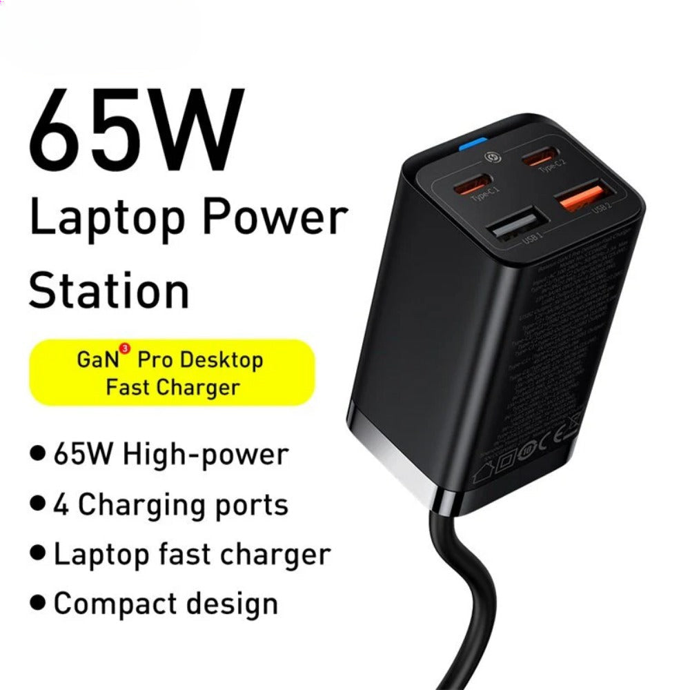 GaN3 Pro 65W 4-Port USB PD Charger Fast Charging Station with 100W Cable