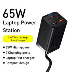 GaN3 Pro 65W 4-Port USB PD Charger Fast Charging Station with 100W Cable