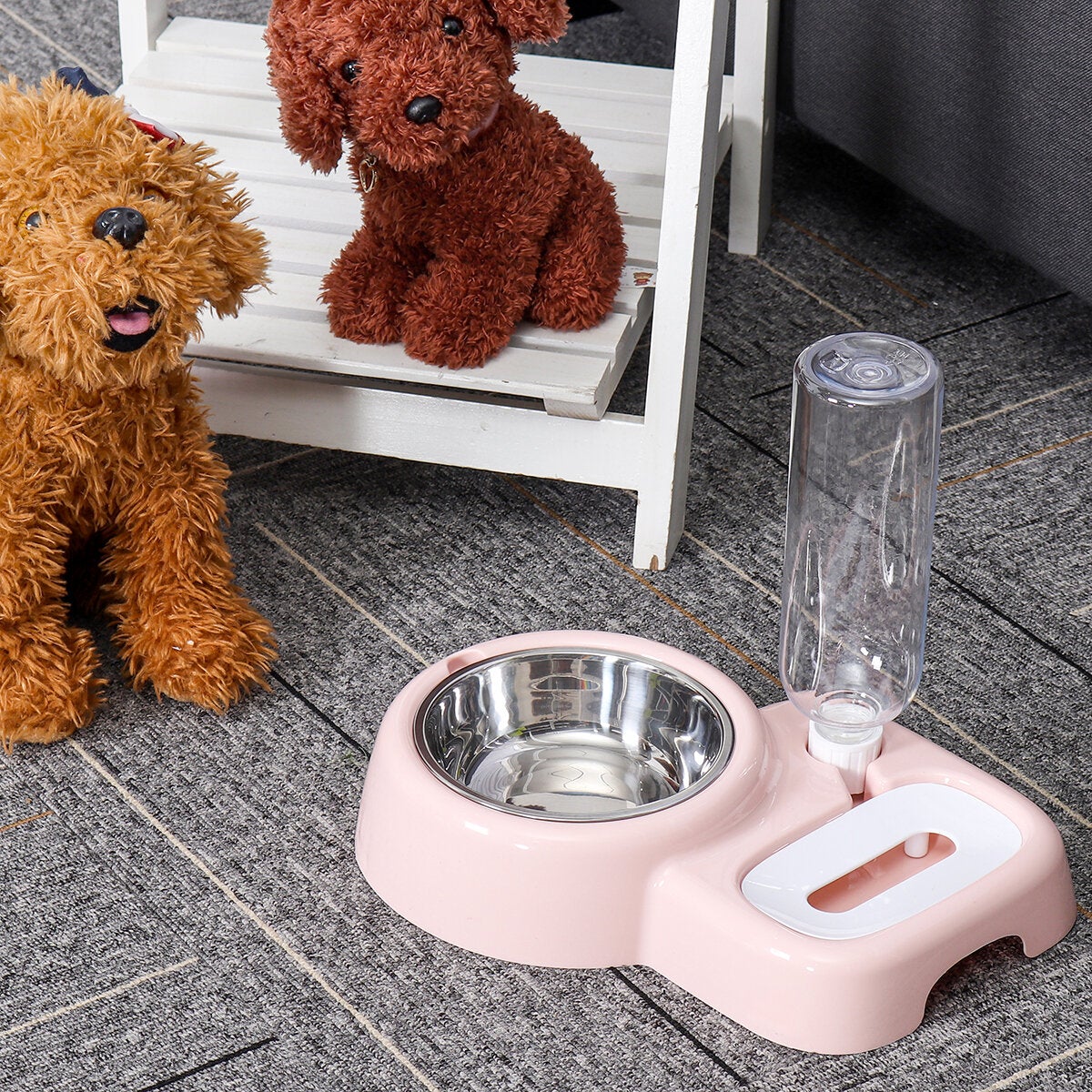 2 In 1 Autoxic Pet Bowl 500ml Adjustable Drinking Fountain Dog Cat Food Feeder