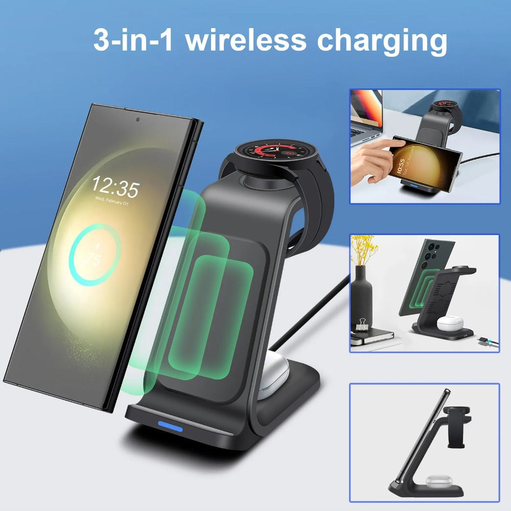 3 in 1 Wireless Fast Charger Dock for Samsung S23 S22, Galaxy Watch, Buds