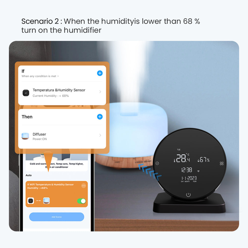 3-in-1 Tuya WiFi IR Remote Controller with Alarm Clock, Temperature & Humidity Sensor - Compatible with Alexa & Google Home