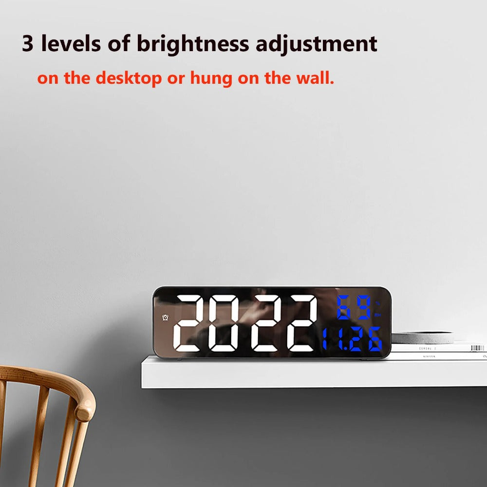 Digital Wall Clock with LED Display, Auto Brightness, Temperature & Humidity Monitor, 12/24H - Ideal for Home, Office, Classroom