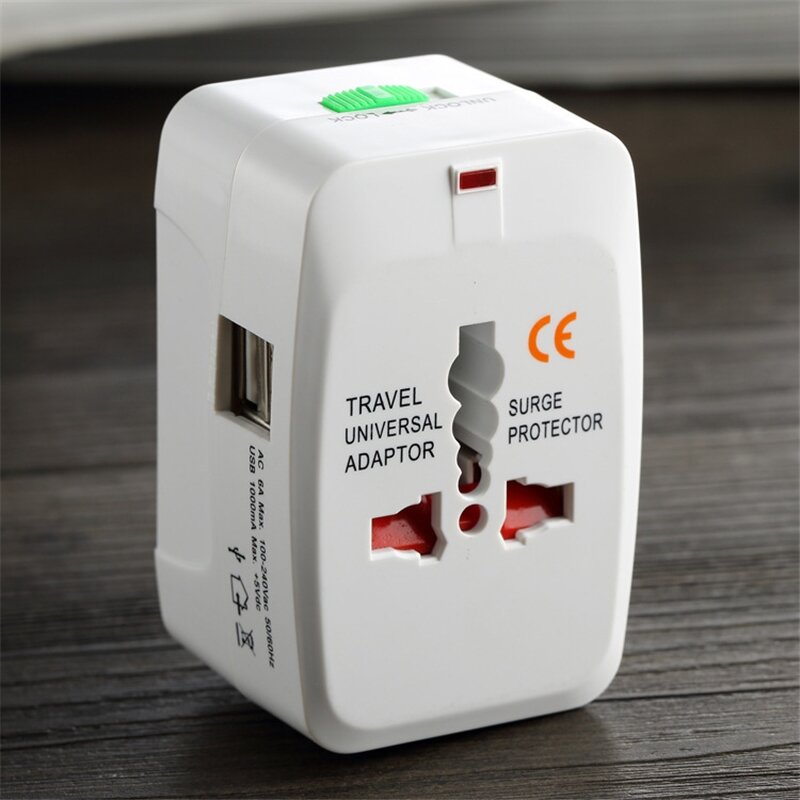 All in One Universal International Plug Adapter 2 USB Port World Travel AC Power Charger Adaptor with AU US UK EU Converter Plug