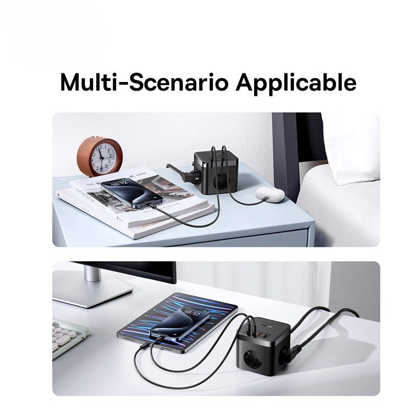 30W 7-Port USB Power Strip: 3AC+2USB-A+2USB-C Fast Charger for iPhone, Hui, Samsung