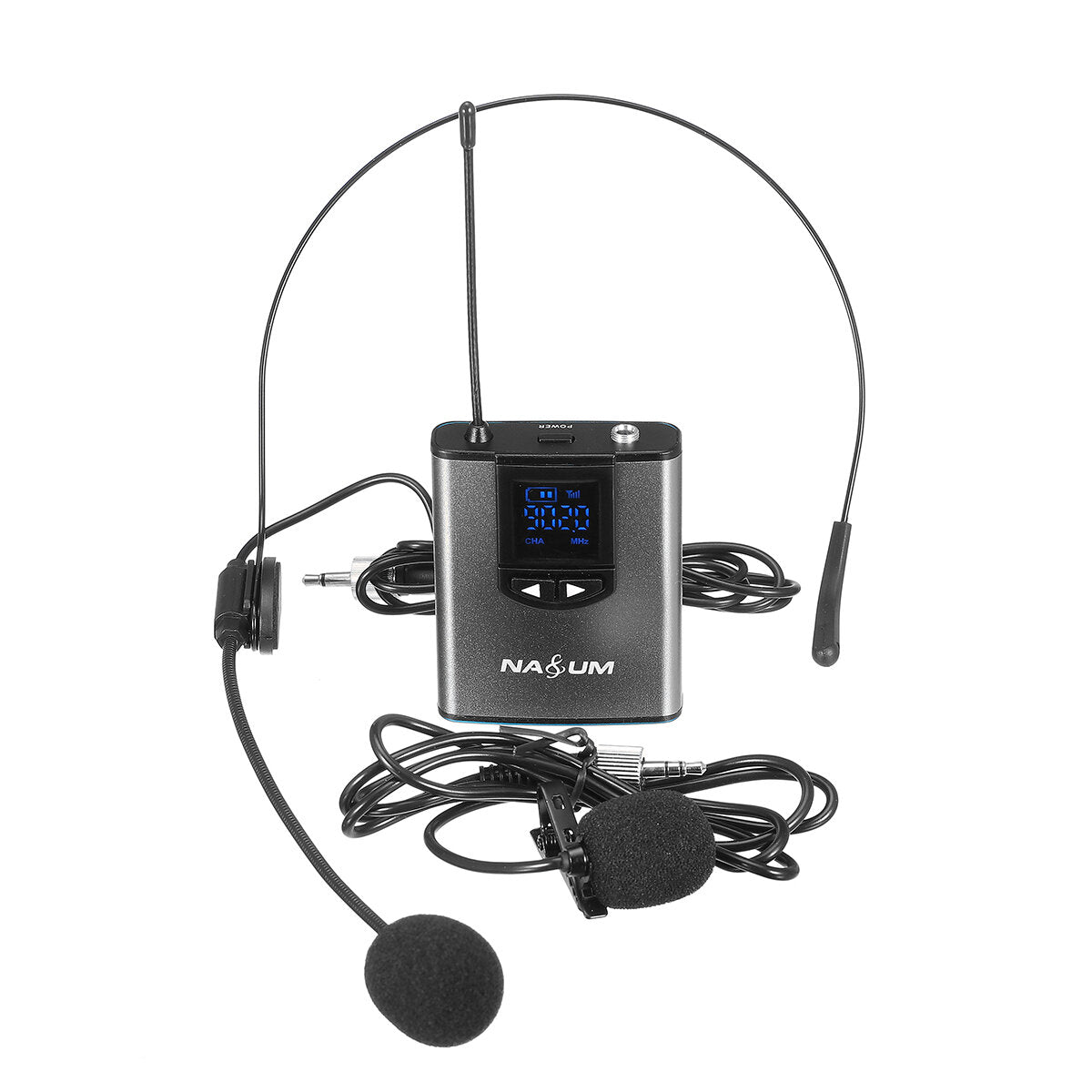 UHF Wireless Headset Microphone/Lavalier Lapel Mic with Bodypack Transmitter and Mini Rechargeable Receiver 1/4'' Output