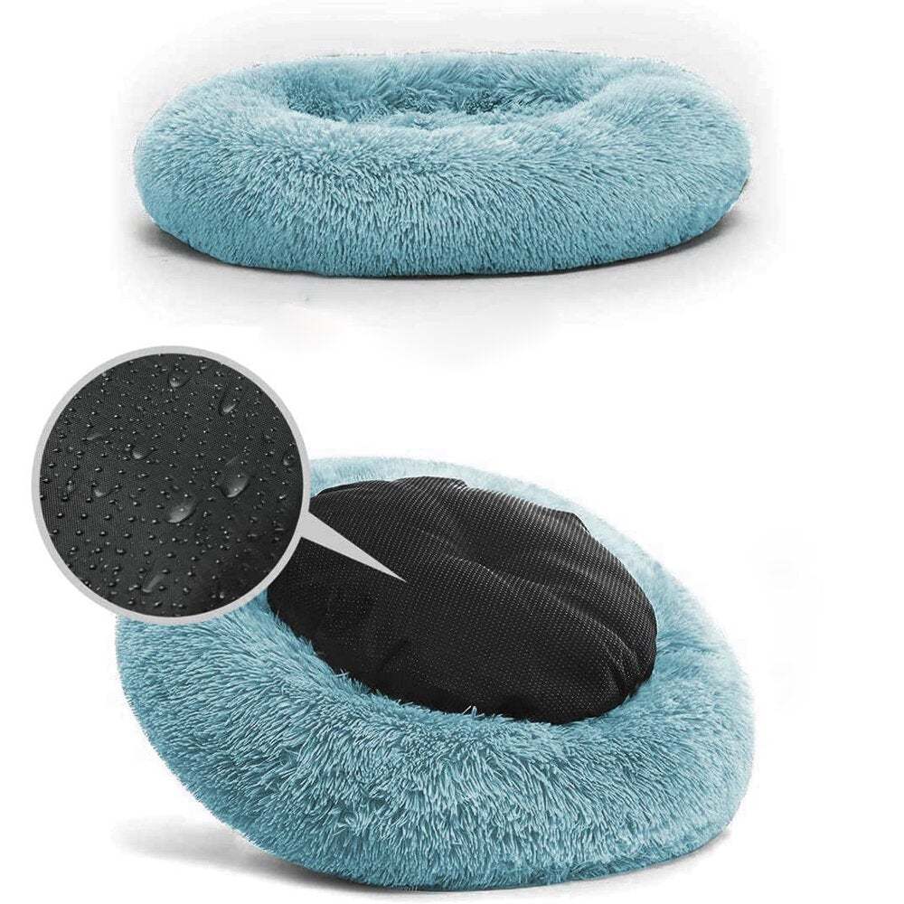 Dark Green Round Removable Plush Doghouse Sofa Bed Warm Dog Mat Non-slip Washable Pet Mat