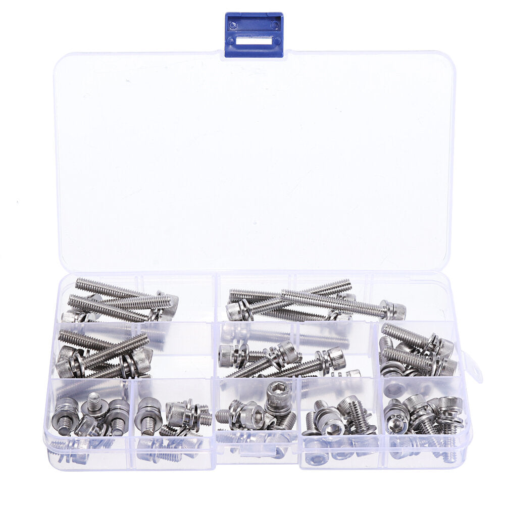 50Pcs M6 Hex Socket Knurled Cap Head Screw 304 Stainless Steel Bolt Assortment Set
