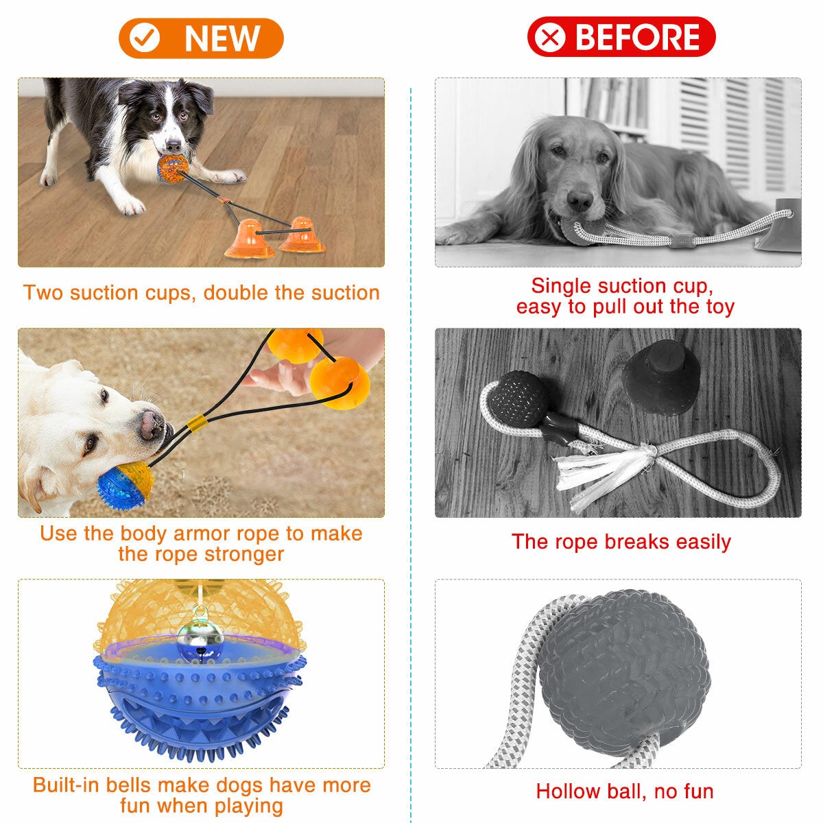 Dog Chew Toys Dog Rope Ball Pull Toy with Double Suction Cup Multi-functional Interactive Dog Tug of War Toy, Pet Aggressive Chewers with Teeth Cleaning and Food Dispensing