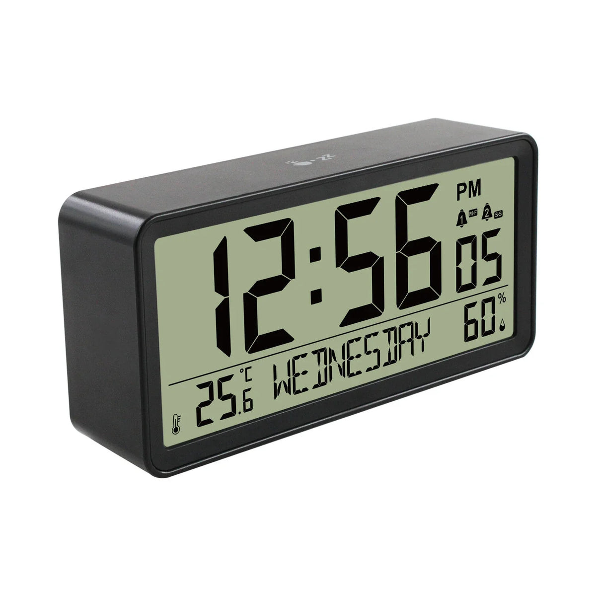 Large LCD Digital Alarm Clock with Thermometer, Hygrometer, and Night Light - Battery Operated with Safe Rounded Corners for Home, Office, and Bedroom