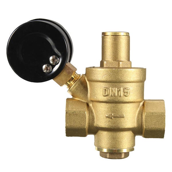 1/2' Inch Brass Water Pressure Reducing Regulator Reducer & Gauge Adjustable