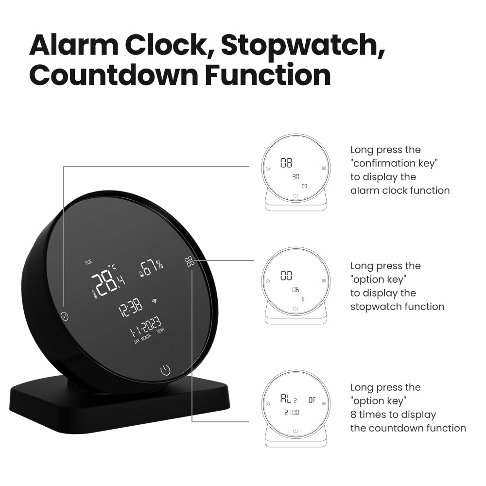 3-in-1 Tuya WiFi IR Remote Controller with Alarm Clock, Temperature & Humidity Sensor - Compatible with Alexa & Google Home